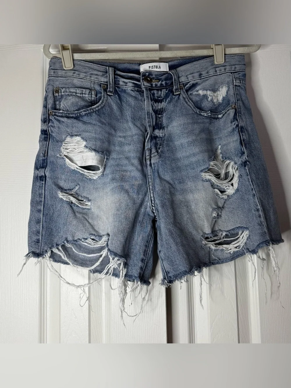 Pistola Medium Wash Distressed Cut Off Denim Shorts - Size 29